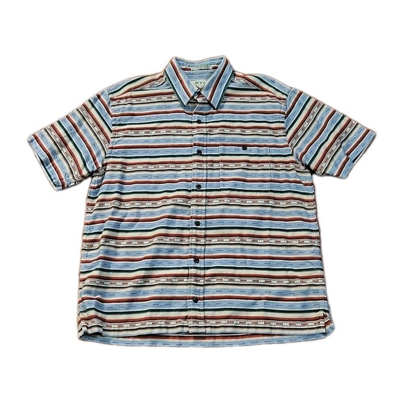Orvis Other - Vintage Orvis Button Up Shirt Mens Size Large Striped Blue Red Short Sleeve